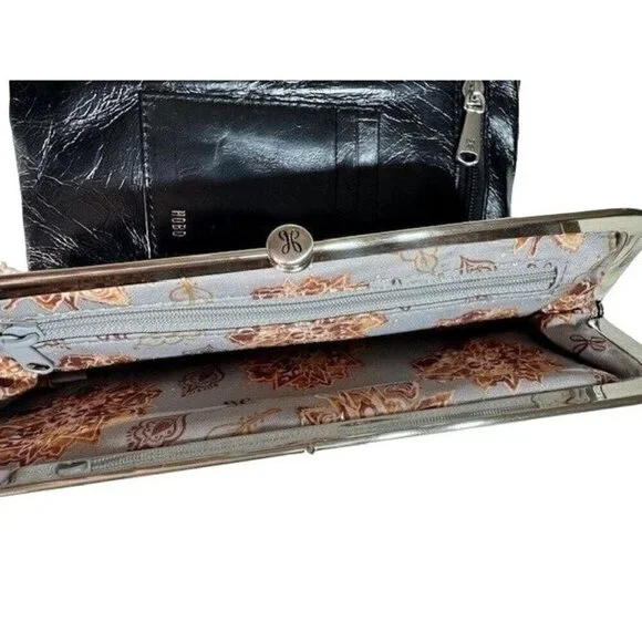 Vintage Hobo Leather Clutch Wallet With Plaid Design & Floral Lining- LT3230 - Picture 7 of 9